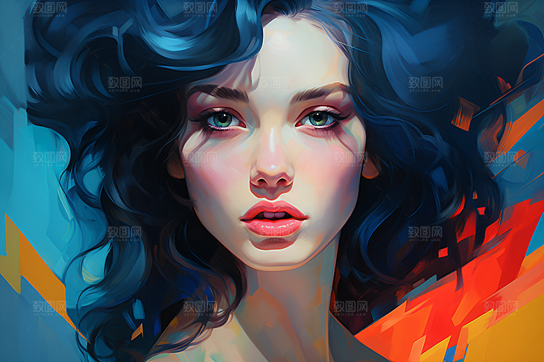 涂鸦风格美女彩色高清装饰画