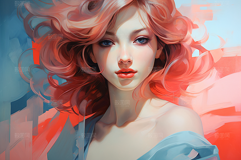 涂鸦风格美女彩色艺术风格装饰画
