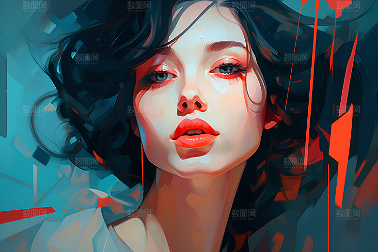 涂鸦风格美女视觉感高清装饰画