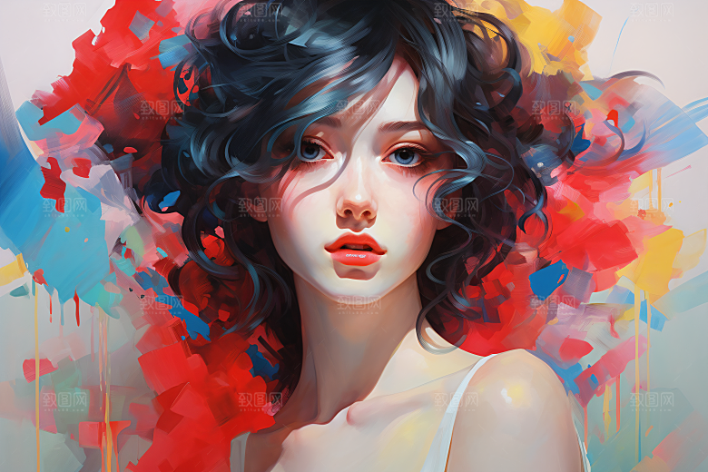 涂鸦风格美女对比强烈视觉感装饰画