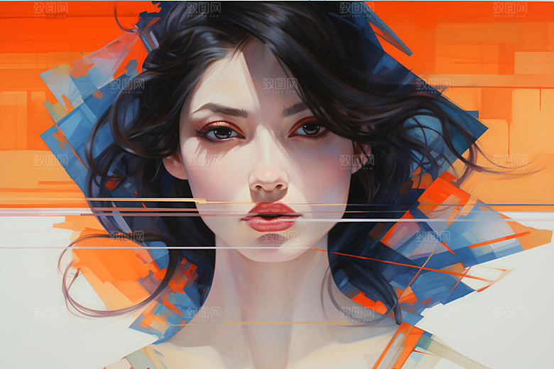 涂鸦风格美女泼墨高清装饰画
