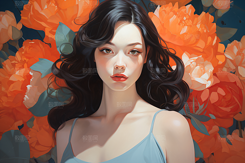 涂鸦风格美女泼墨视觉感装饰画