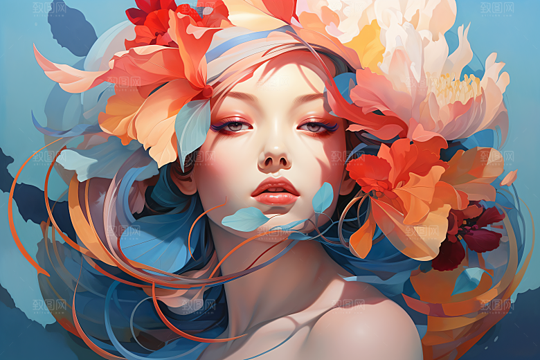 涂鸦风格美女艺术风格泼墨装饰画