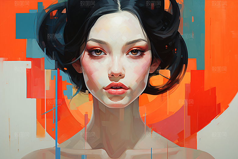 涂鸦风格美女泼墨视觉感装饰画