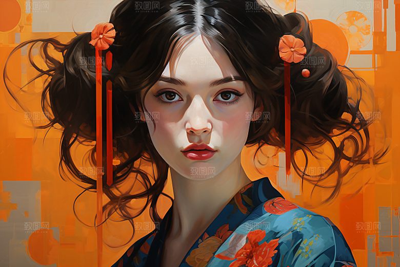 涂鸦风格美女泼墨对比强烈装饰画