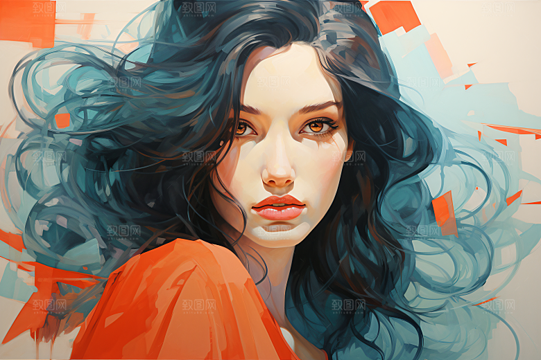 涂鸦风格美女视觉感艺术风格装饰画