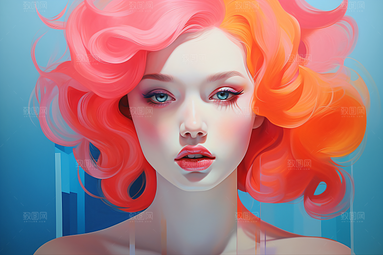 涂鸦风格美女对比强烈彩色装饰画