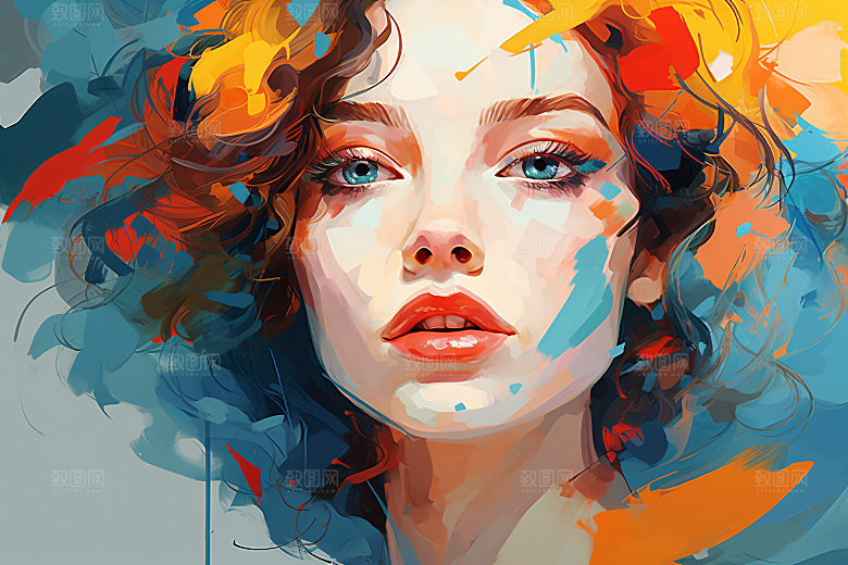 涂鸦风格美女泼墨视觉感装饰画