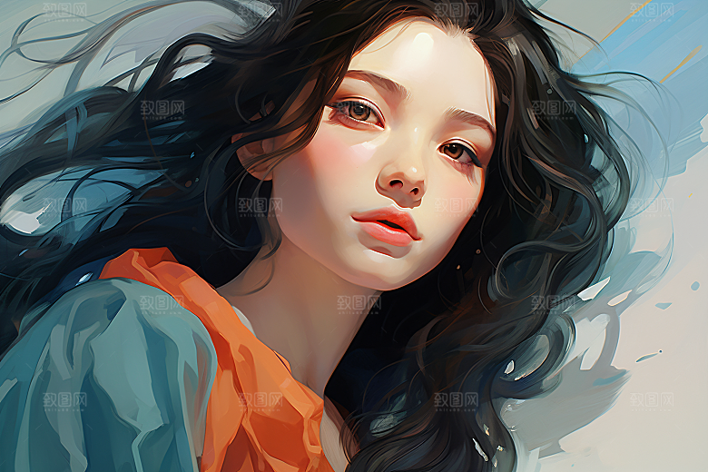 涂鸦风格美女撞色艺术风格装饰画