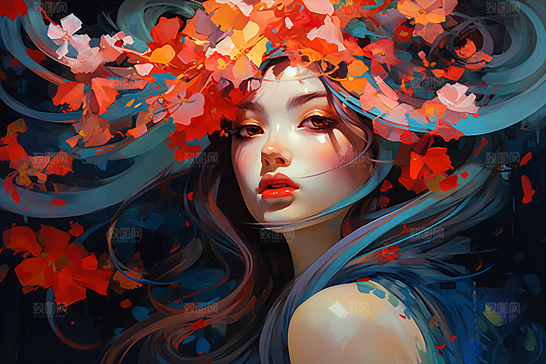 涂鸦风格美女高清泼墨装饰画