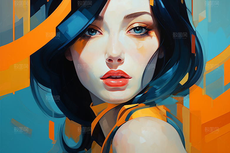 涂鸦风格美女对比强烈彩色装饰画