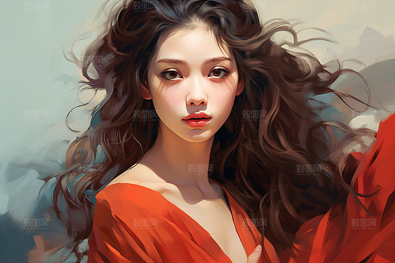 涂鸦风格美女艺术风格撞色装饰画