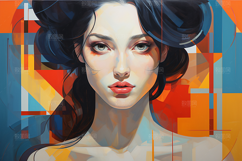 涂鸦风格美女对比强烈彩色装饰画