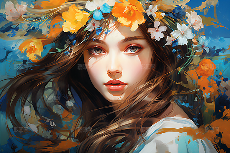 涂鸦风格美女对比强烈高清装饰画