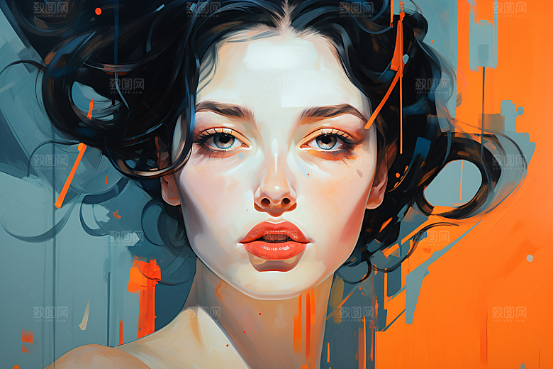 涂鸦风格美女对比强烈艺术风格装饰画