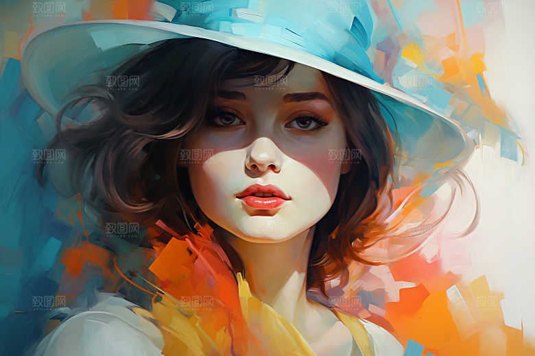 涂鸦风格美女高清泼墨装饰画