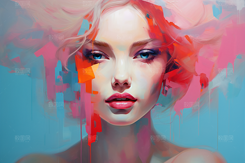 涂鸦风格美女对比强烈视觉感装饰画