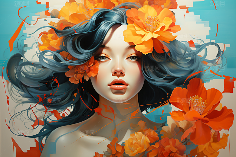 涂鸦风格美女视觉感高清装饰画