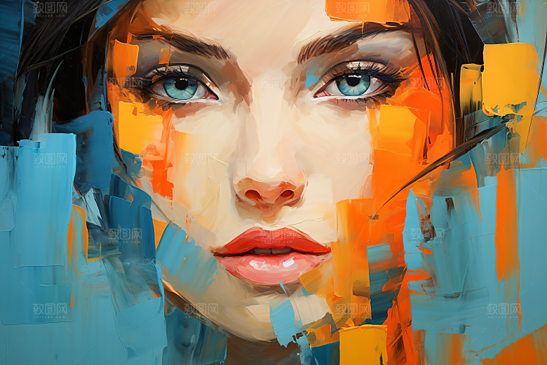涂鸦风格美女撞色高清装饰画