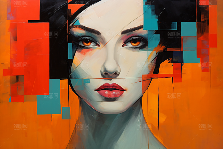 涂鸦风格美女对比强烈高清装饰画