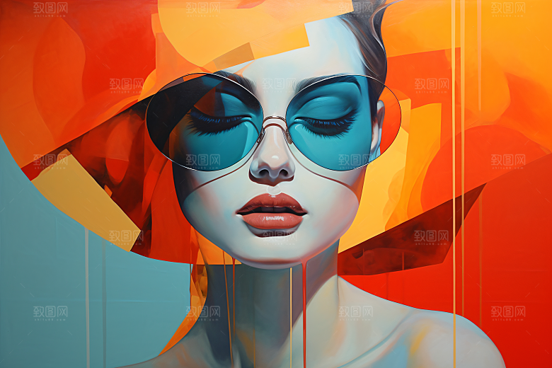 涂鸦风格美女视觉感高清装饰画