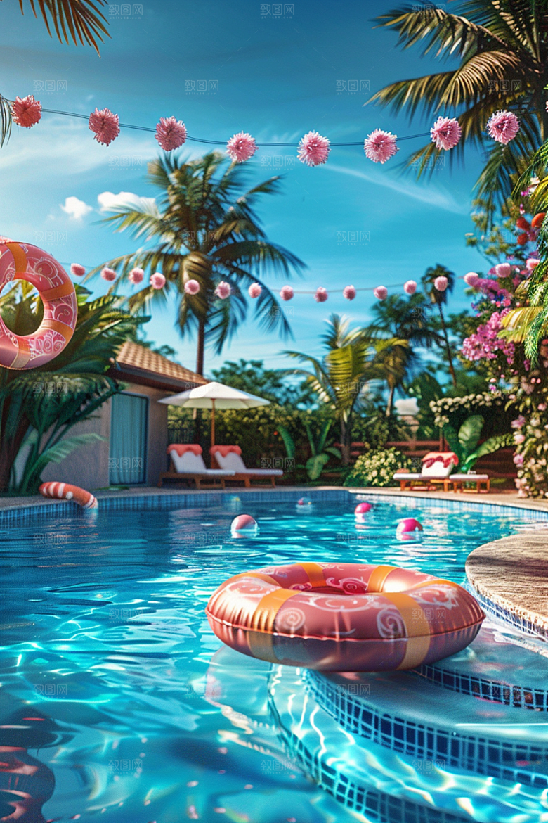 C4D泳池水上乐园夏日模型