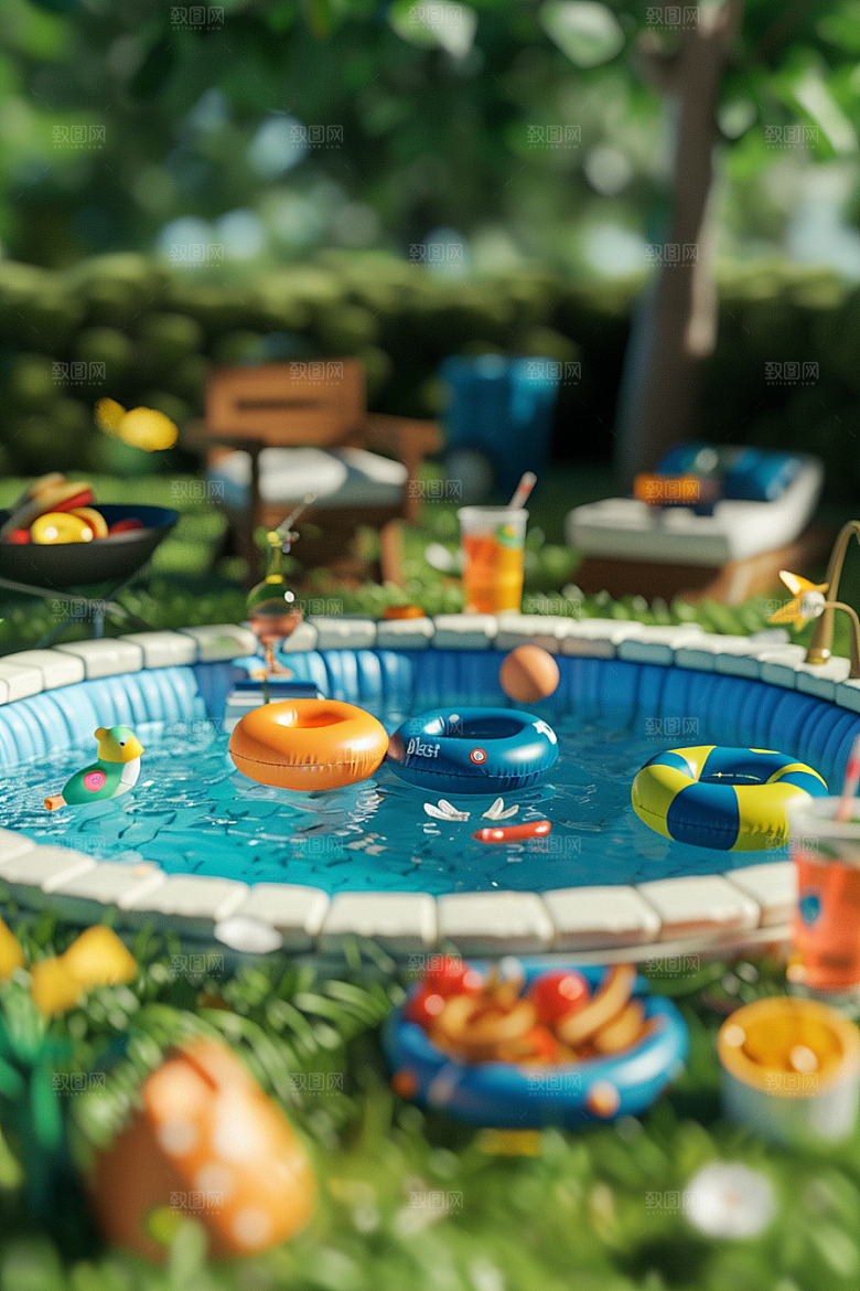 C4D泳池氛围高清模型