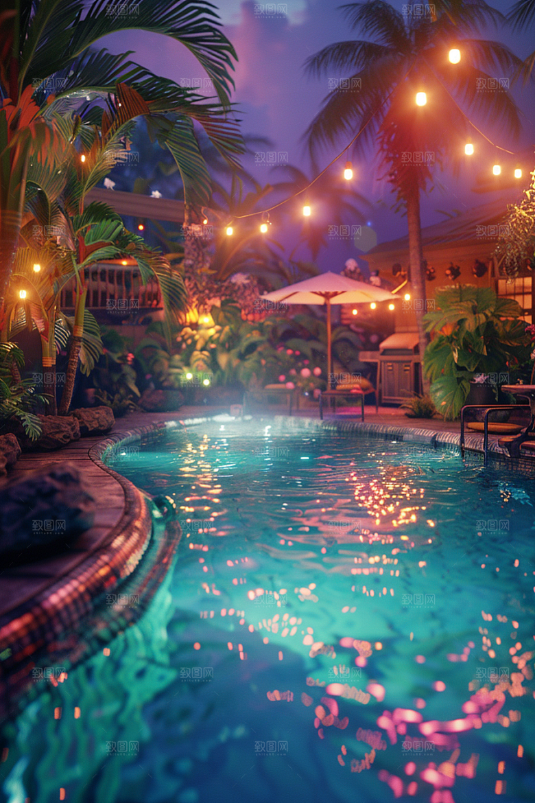 C4D泳池度假夏日模型