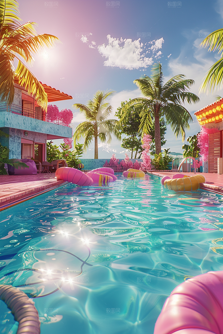 C4D泳池夏天游泳模型