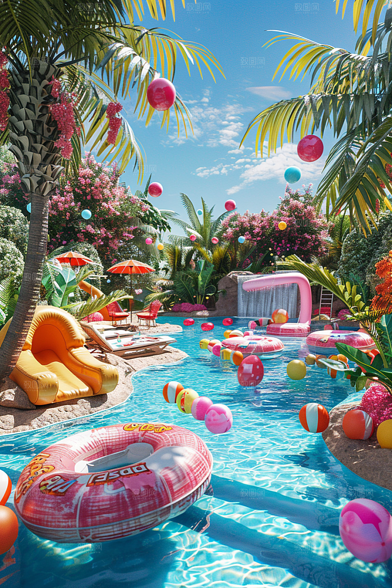 C4D泳池氛围夏天模型