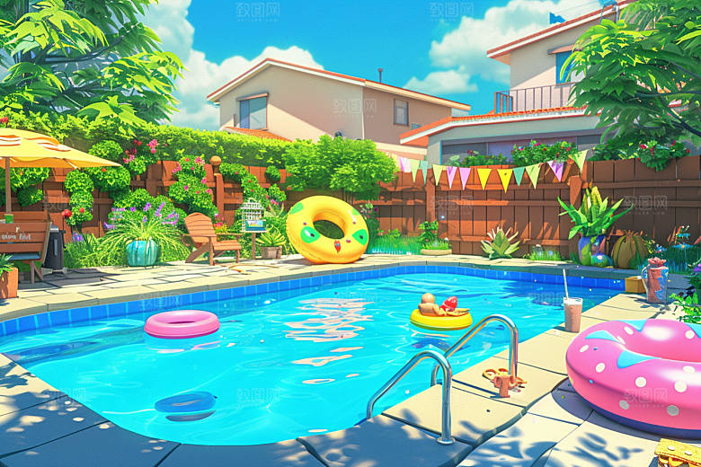 C4D泳池夏日3D模型