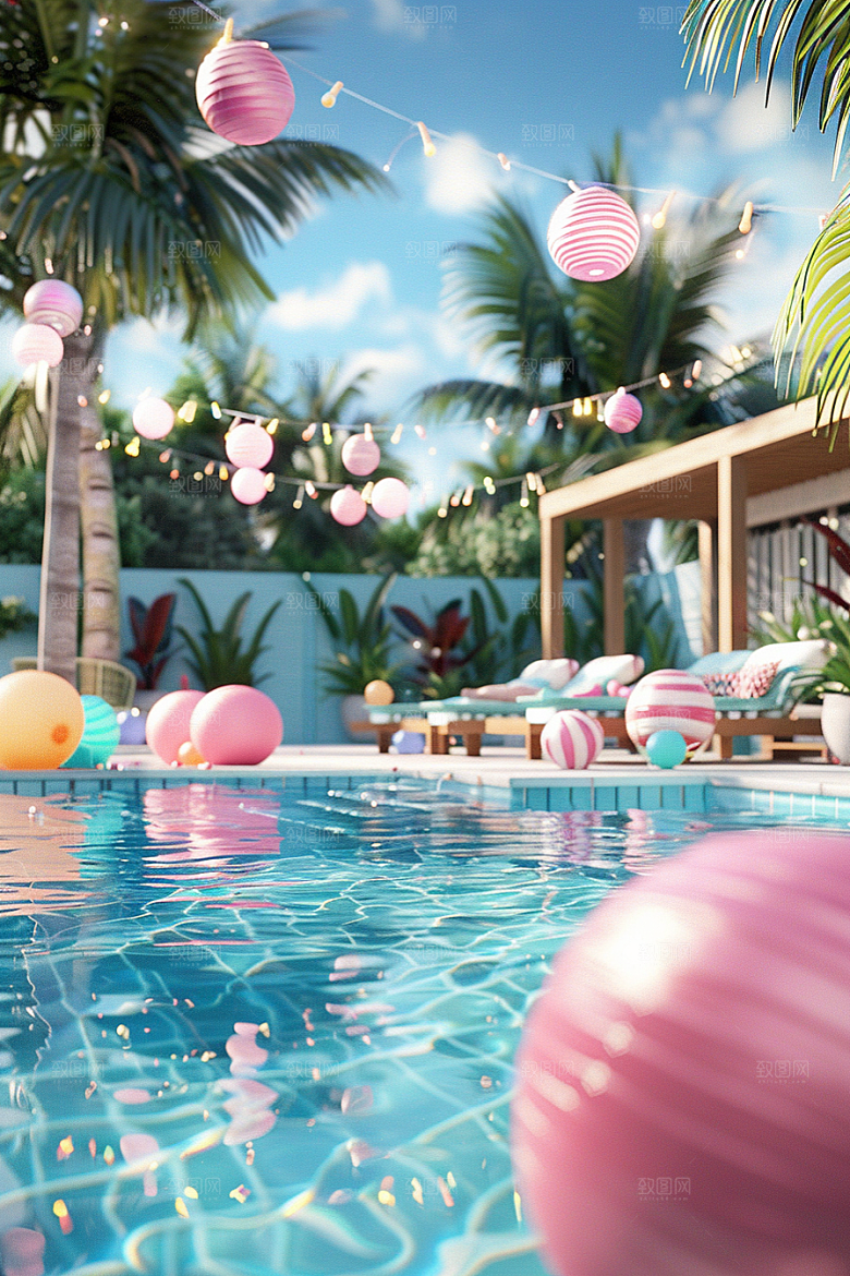 C4D泳池游泳度假模型