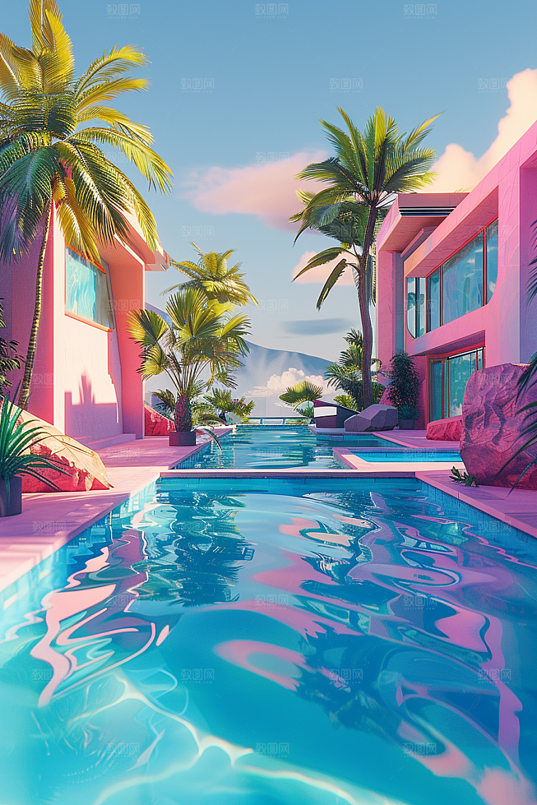 C4D泳池高清游泳模型