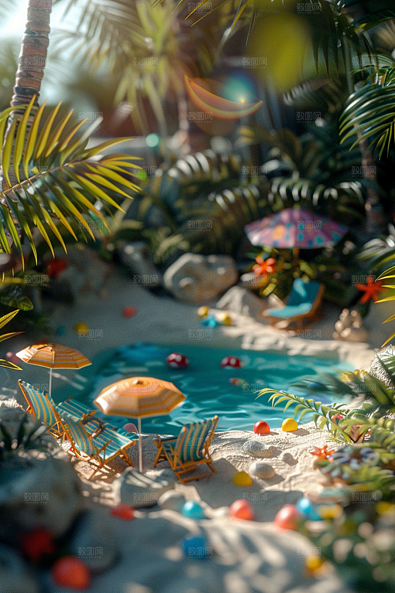 C4D泳池水上乐园3D模型