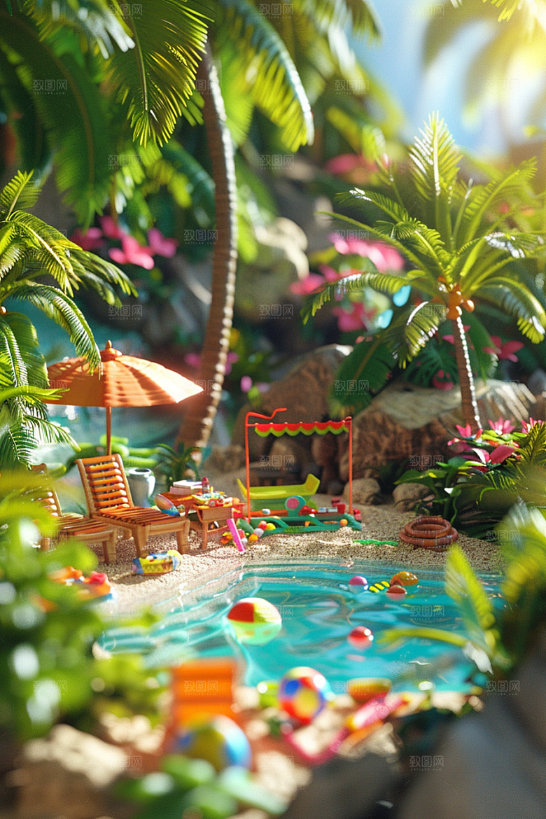 C4D泳池夏天水上乐园模型