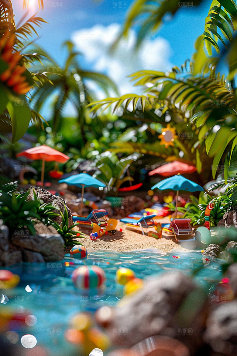 C4D泳池氛围夏天模型
