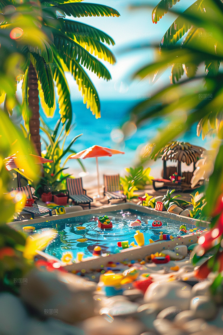 C4D泳池夏日立体模型