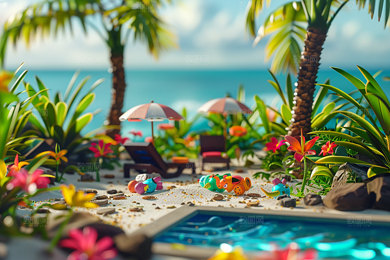 C4D泳池度假3D模型