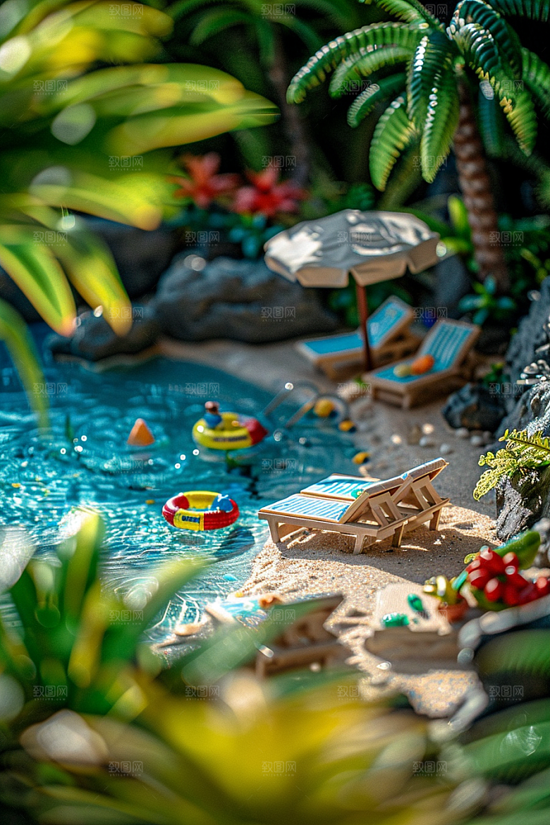 C4D泳池立体海岛旅游模型