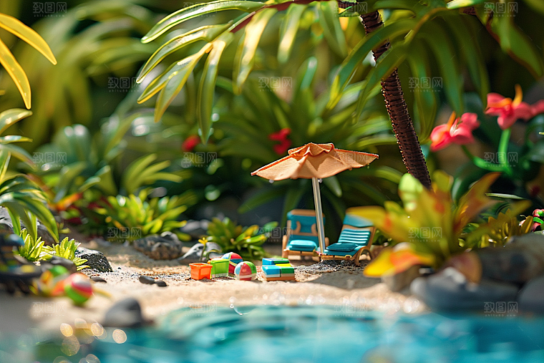 C4D泳池轰趴海岛旅游模型