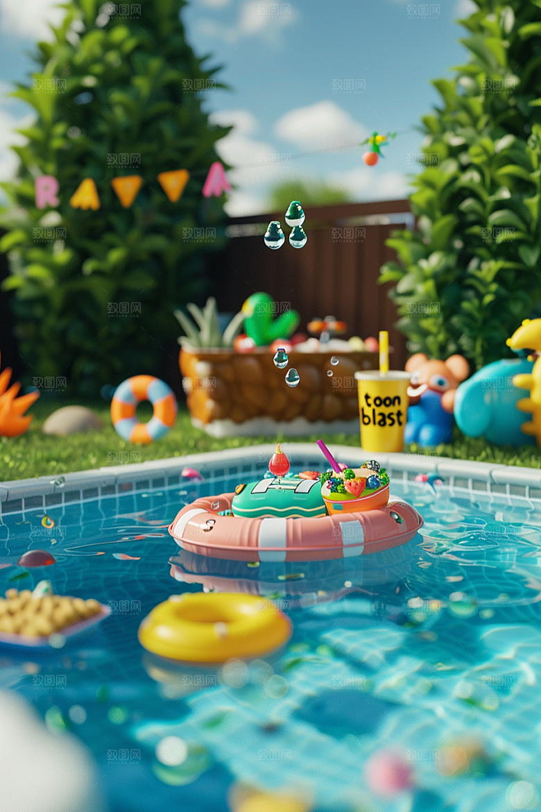 C4D泳池夏天3D模型