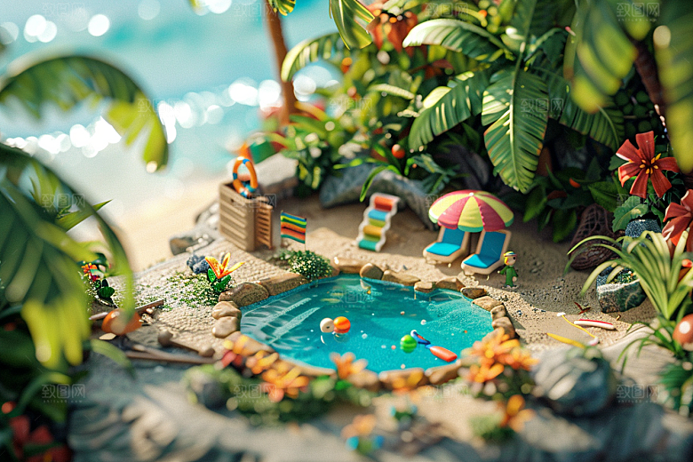 C4D泳池水上乐园夏天模型