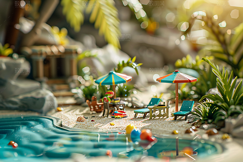 C4D泳池3D夏日模型