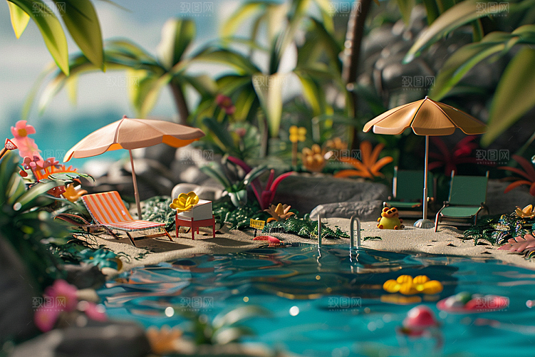 C4D泳池游泳3D模型