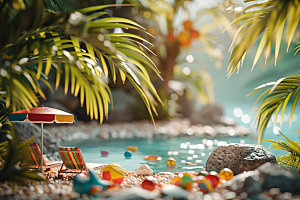 C4D泳池度假度假村模型