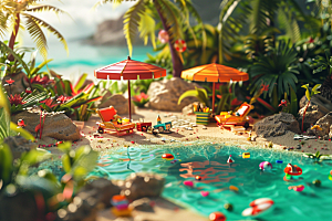 C4D泳池氛围度假村模型