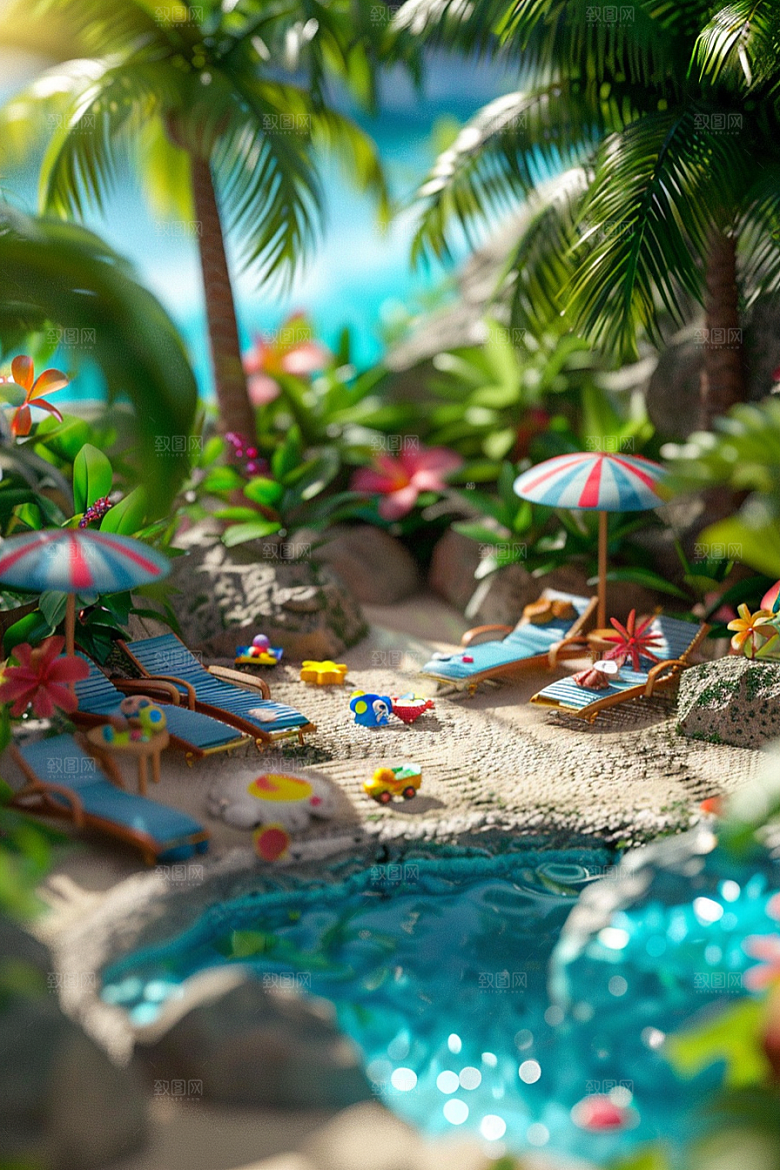 C4D泳池氛围游泳模型