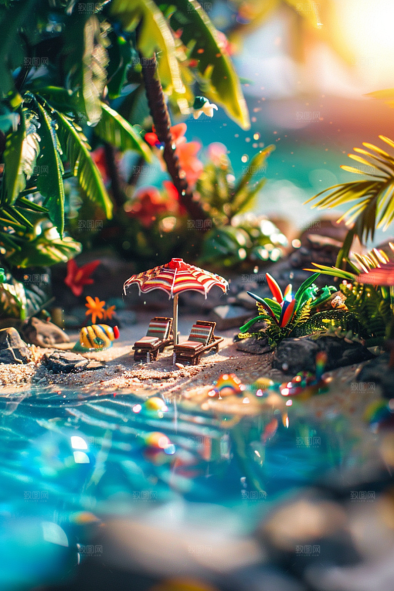 C4D泳池夏日立体模型