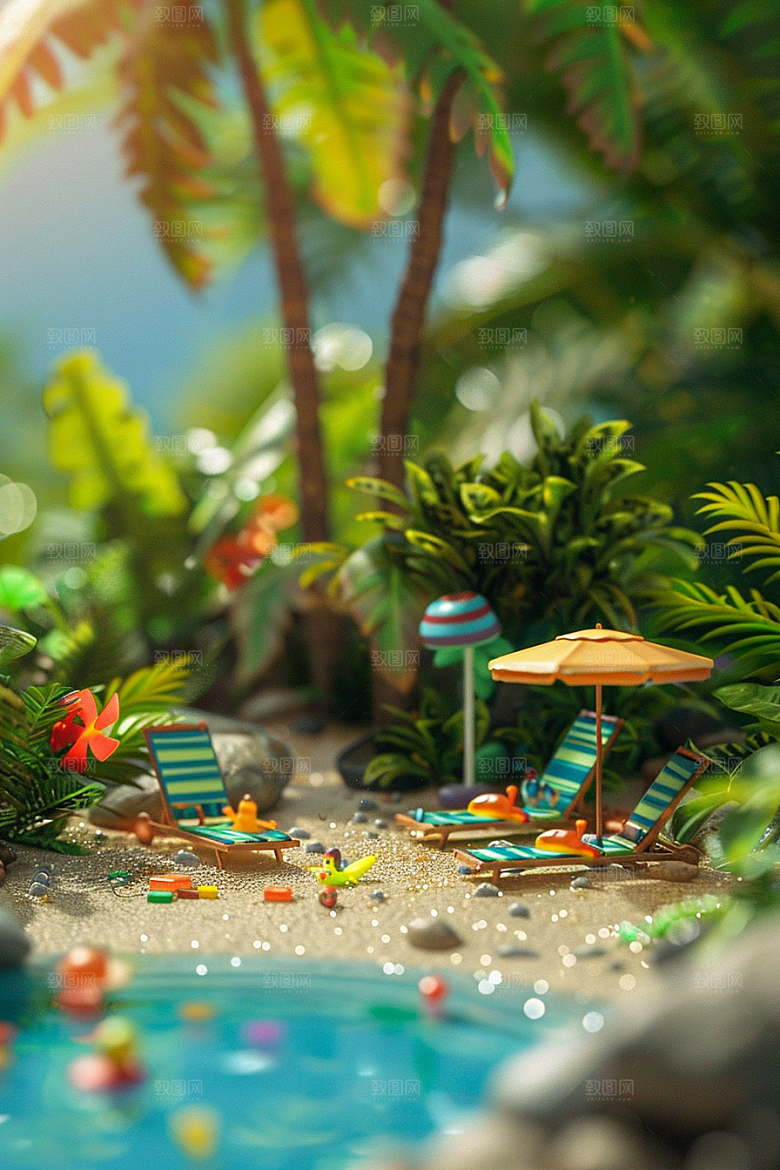 C4D泳池度假立体模型