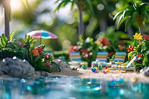 C4D泳池氛围度假村模型